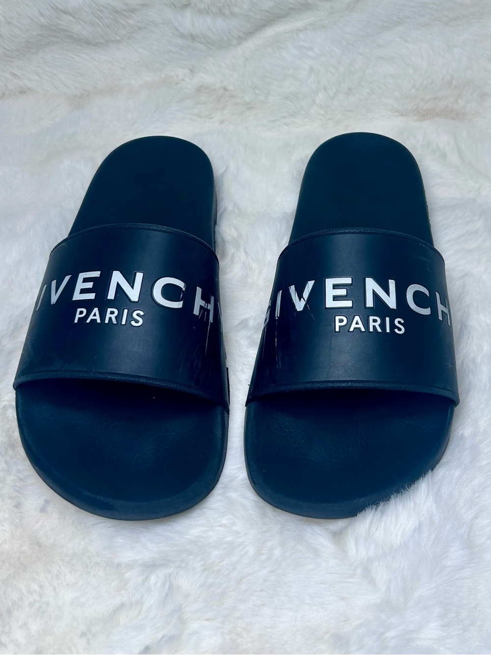 Givenchy Paris Black Logo Rubber Slides Sandals Size 43